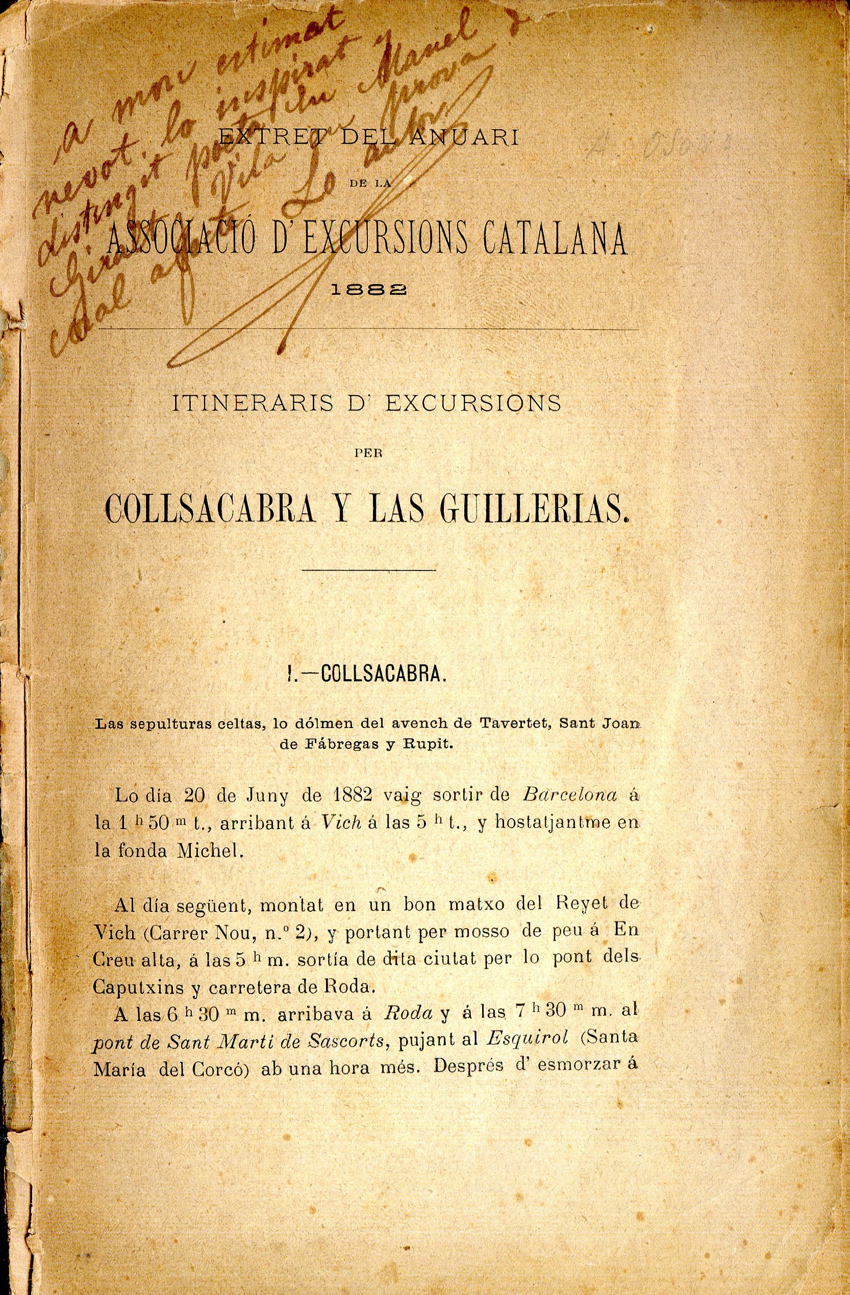 Itineraris d'excursions per Collsacabra y las Guillerias - Portada